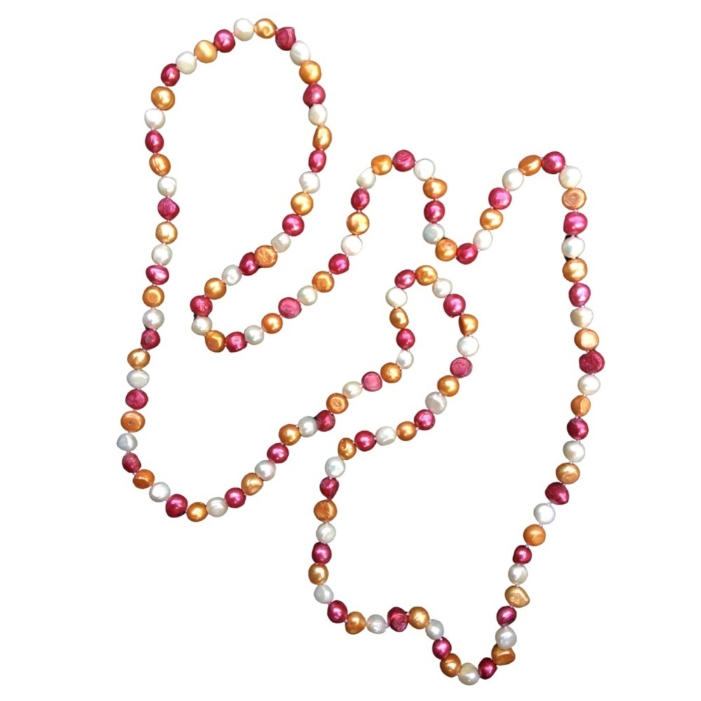 48" Knotted Multicolor Freshwater Pearl Necklace – 8-9mm Baroque Continuous Stra